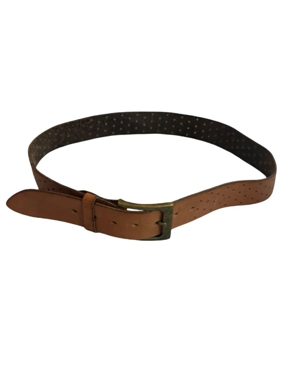 100% Leather Brown Belt Perforated Hole Detail Versatile Everyday Luxury